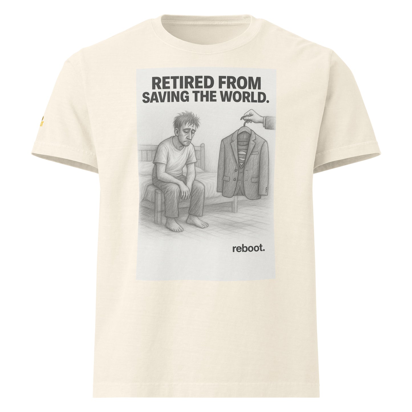 REBOOT T-Shirt — Retired From Saving The World (Vintage White) by WEAR404