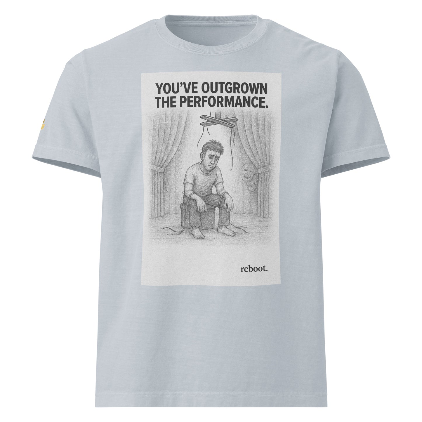 REBOOT T-Shirt — You’ve Outgrown The Performance (Light Washed Denim) by WEAR404