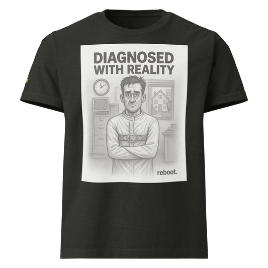 REBOOT T-Shirt — Diagnosed With Reality (Washed Black) by WEAR404
