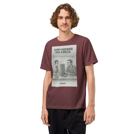 REBOOT T-Shirt — Every Answer Was A Brick (Washed Maroon) by WEAR404