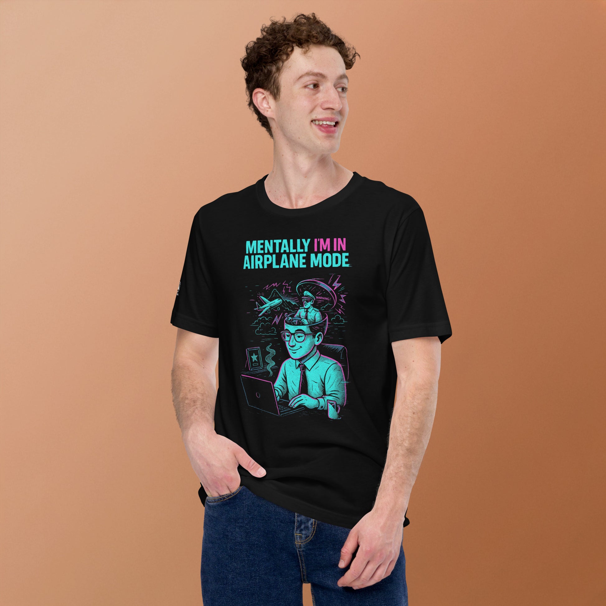 GLITCH T-Shirt — Mentally I’m in Airplane Mode (Black) by WEAR404