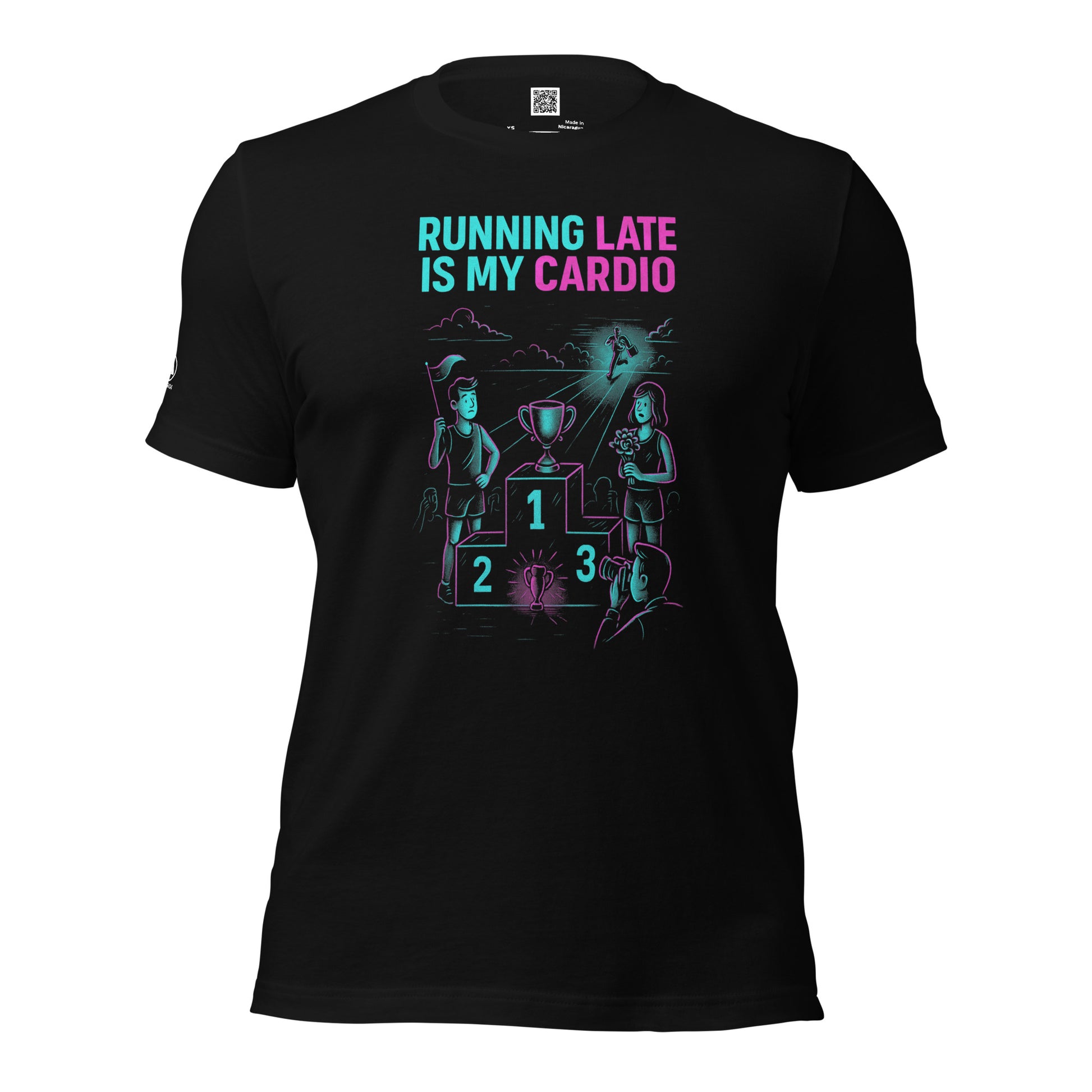 GLITCH T-Shirt — Running Late Is My Cardio (Black) by WEAR404
