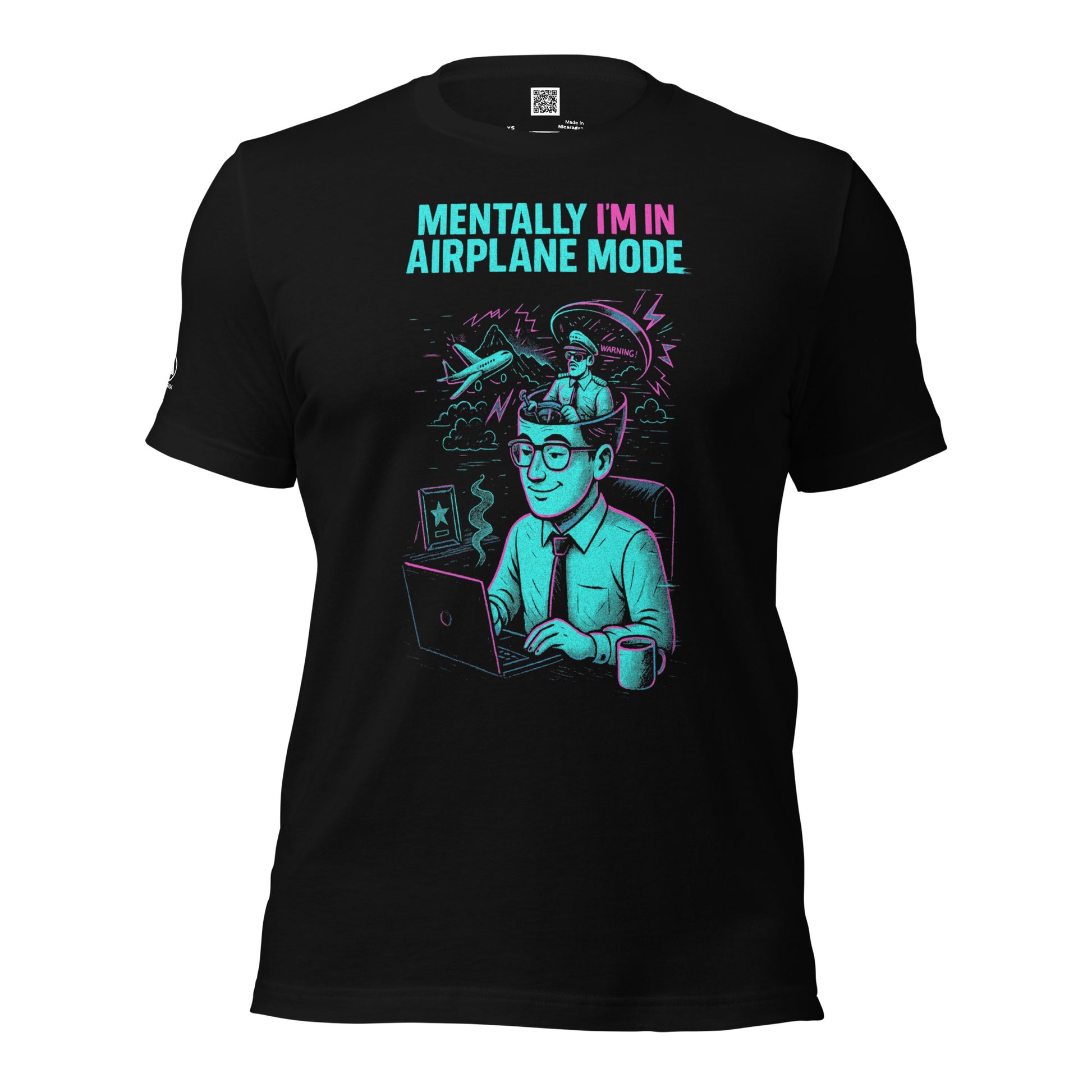 GLITCH T-Shirt — Mentally I’m in Airplane Mode (Black) by WEAR404