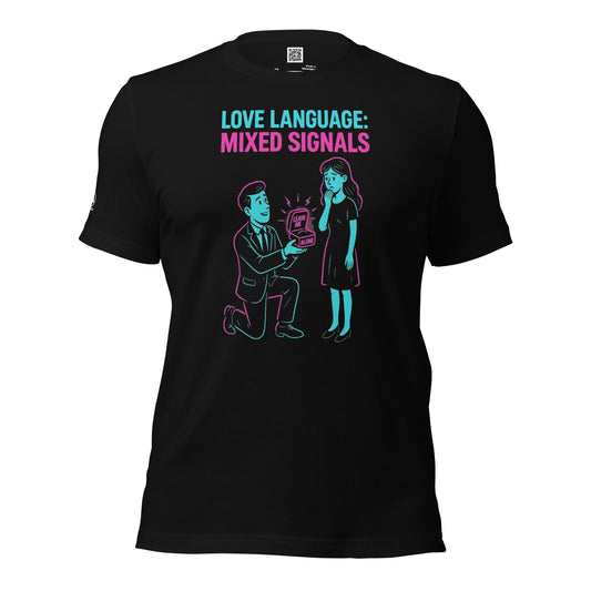 GLITCH T-Shirt — Love Language Mixed Signals (Black) by WEAR404