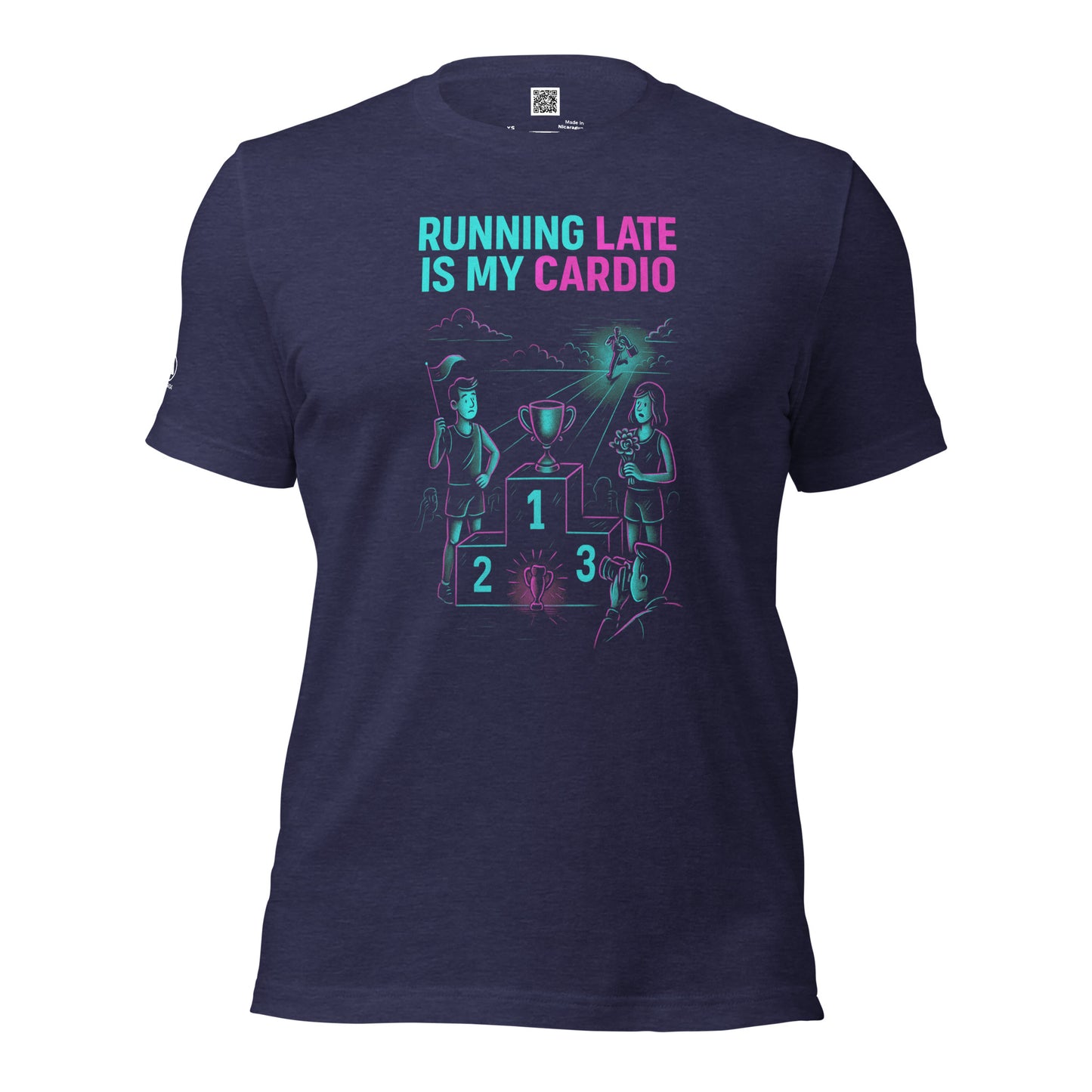 GLITCH T-Shirt — Running Late Is My Cardio (Navy) by WEAR404